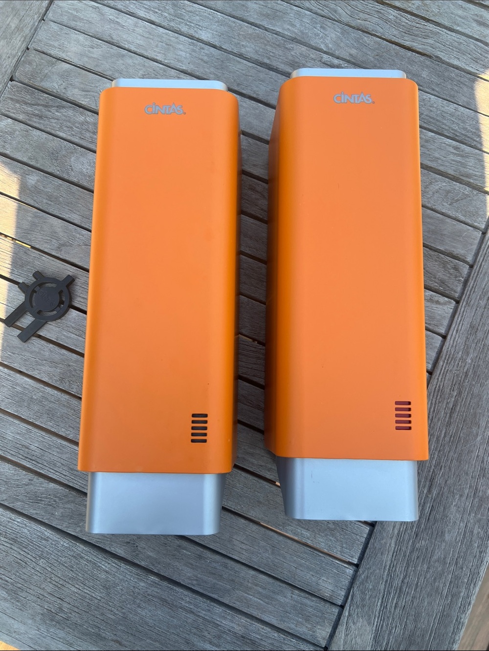 Set of 2 orange CINTAS soap dispensers w key